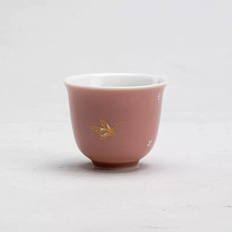 Scarlet cowpea | Gold and silver dancing butterflies | Floral tea cup