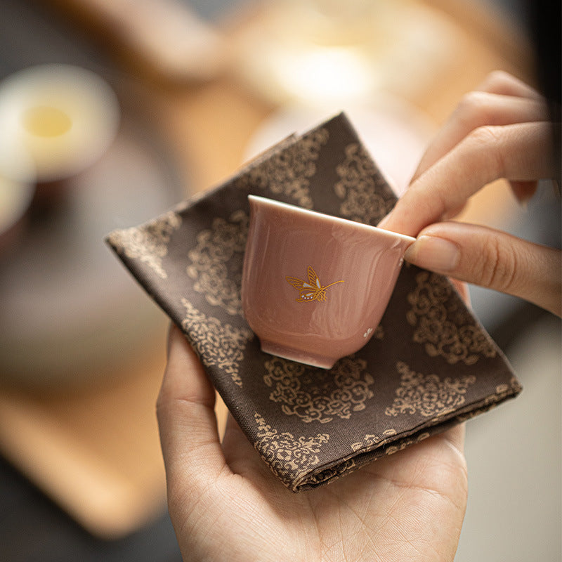 Scarlet cowpea | Gold and silver dancing butterflies | Floral tea cup