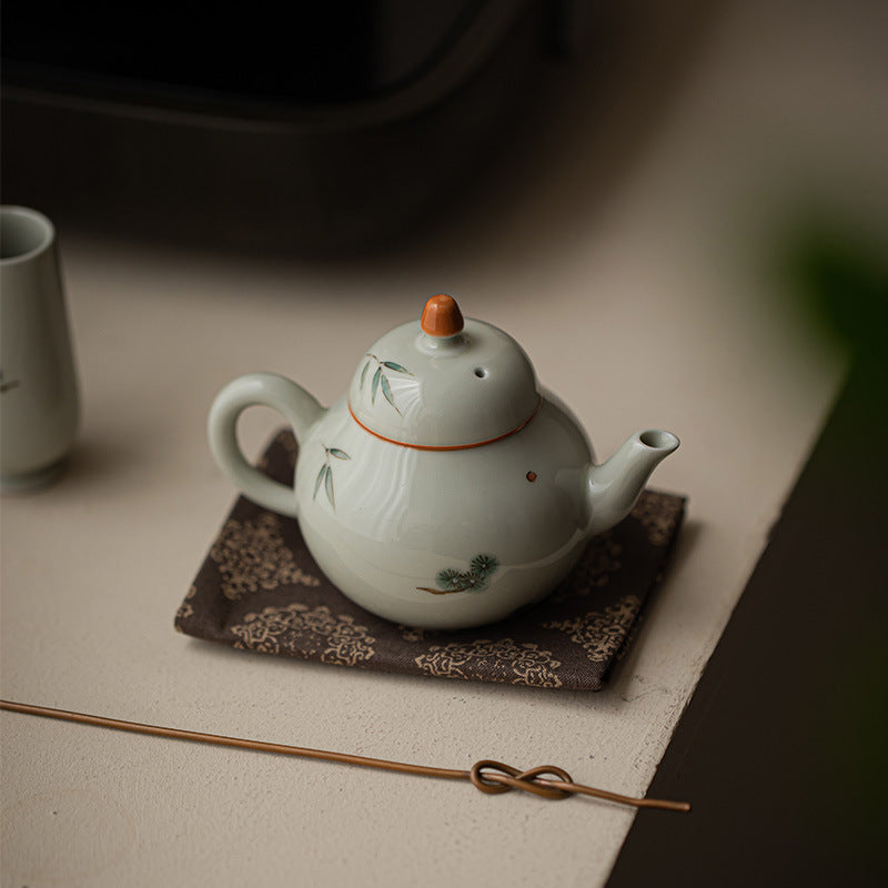 Mystery Blue | Hand-painted Literati Style with Elegant Plants | Small Teapot