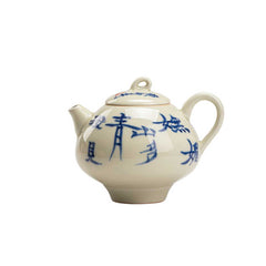 Mystery Blue | Handwritten 'I see many charming green mountains' | Smiling Tea Pot