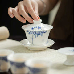 Rising Clouds Freedom | Hand-painted Blue and White Bamboo Home Tea Set | Gongfu Tea Set