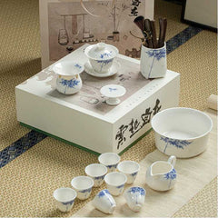 Rising Clouds Freedom | Hand-painted Blue and White Bamboo Home Tea Set | Gongfu Tea Set