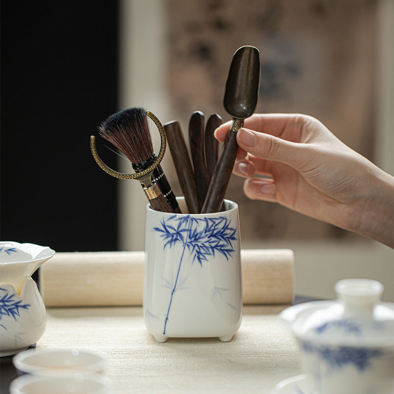 Rising Clouds Freedom | Hand-painted Blue and White Bamboo Home Tea Set | Gongfu Tea Set