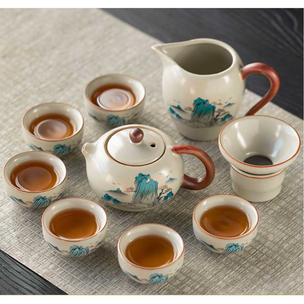 Thousand Miles of Rivers and Mountains | Creamy Ru Kiln Xishi Teapot Tea Set | Gongfu Tea Set