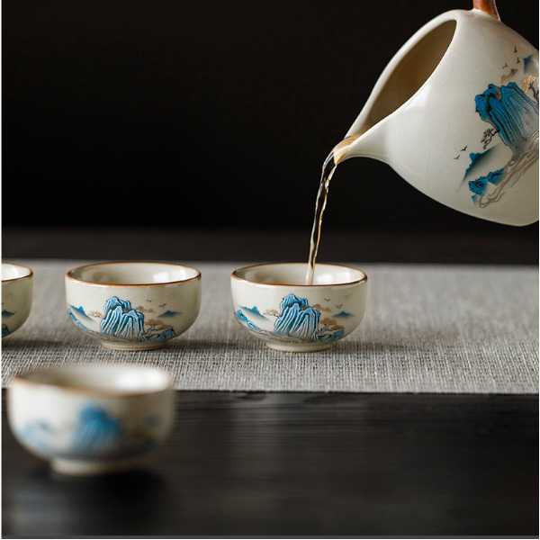 Thousand Miles of Rivers and Mountains | Creamy Ru Kiln Xishi Teapot Tea Set | Gongfu Tea Set