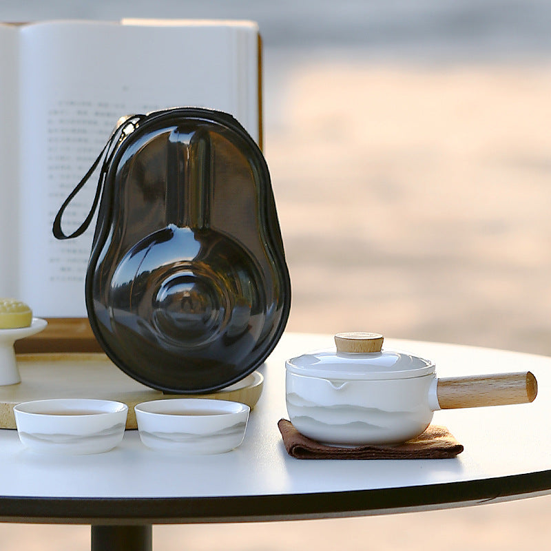 White Porcelain with Sheep Fat Jade | Snow-covered Distant Mountains | Portable Travel Tea Set