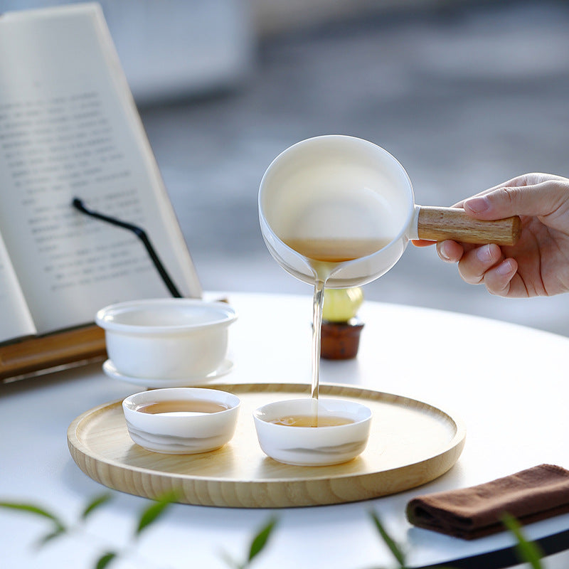 White Porcelain with Sheep Fat Jade | Snow-covered Distant Mountains | Portable Travel Tea Set