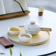 White Porcelain with Sheep Fat Jade | Snow-covered Distant Mountains | Portable Travel Tea Set