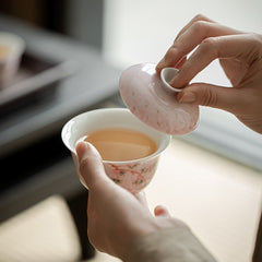 Apricot Pink | Hand-painted Cherry Blossom Spring Brew | Fuling Gaiwan - DH TEA