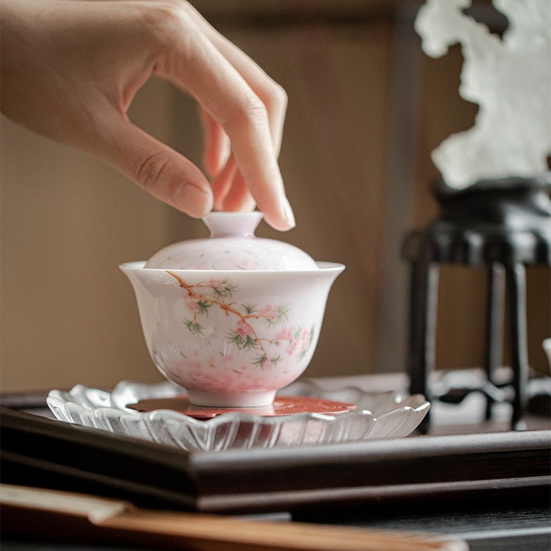 Apricot Pink | Hand-painted Cherry Blossom Spring Brew | Fuling Gaiwan - DH TEA