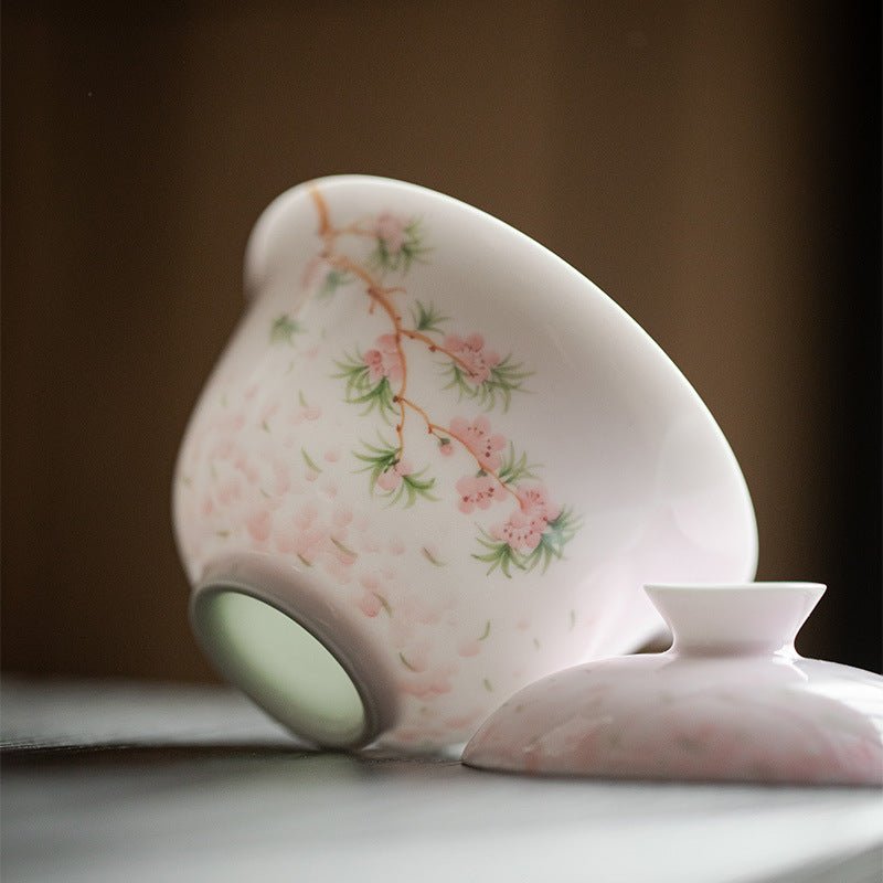 Apricot Pink | Hand-painted Cherry Blossom Spring Brew | Fuling Gaiwan - DH TEA