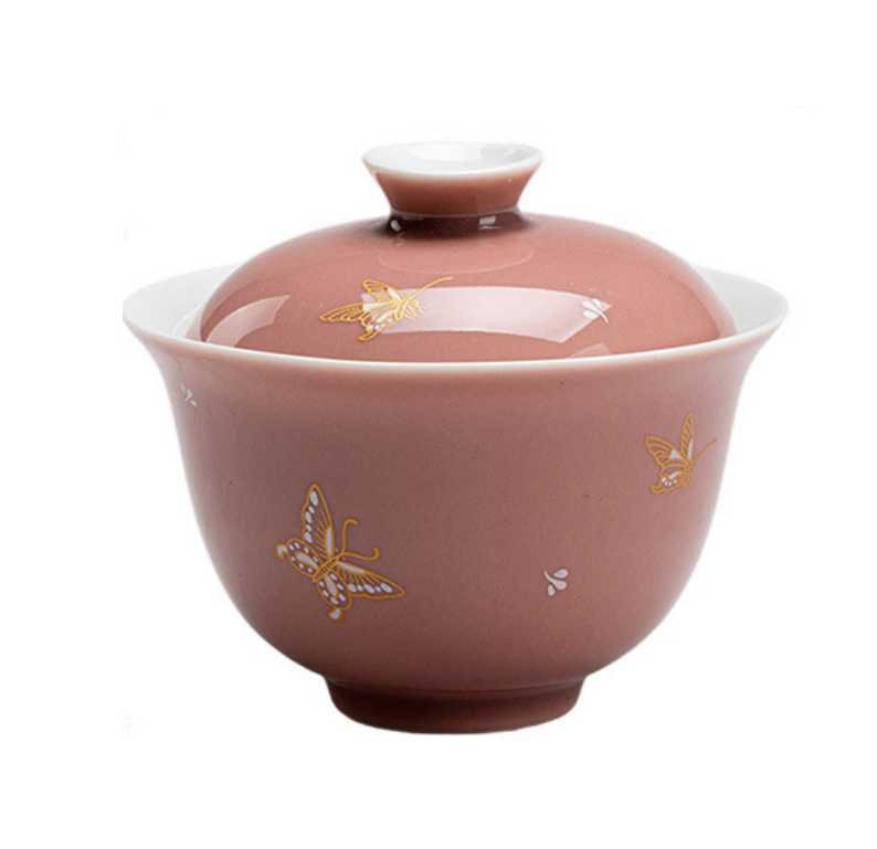 Cowpea red | Gold and silver mixed dance butterfly | Fuling Gaiwan - DH TEA