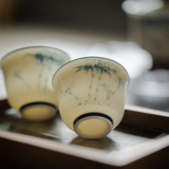 Jade clay | Hand-painted Blue and white bamboo design | Cherishing jade tea cup - DH TEA