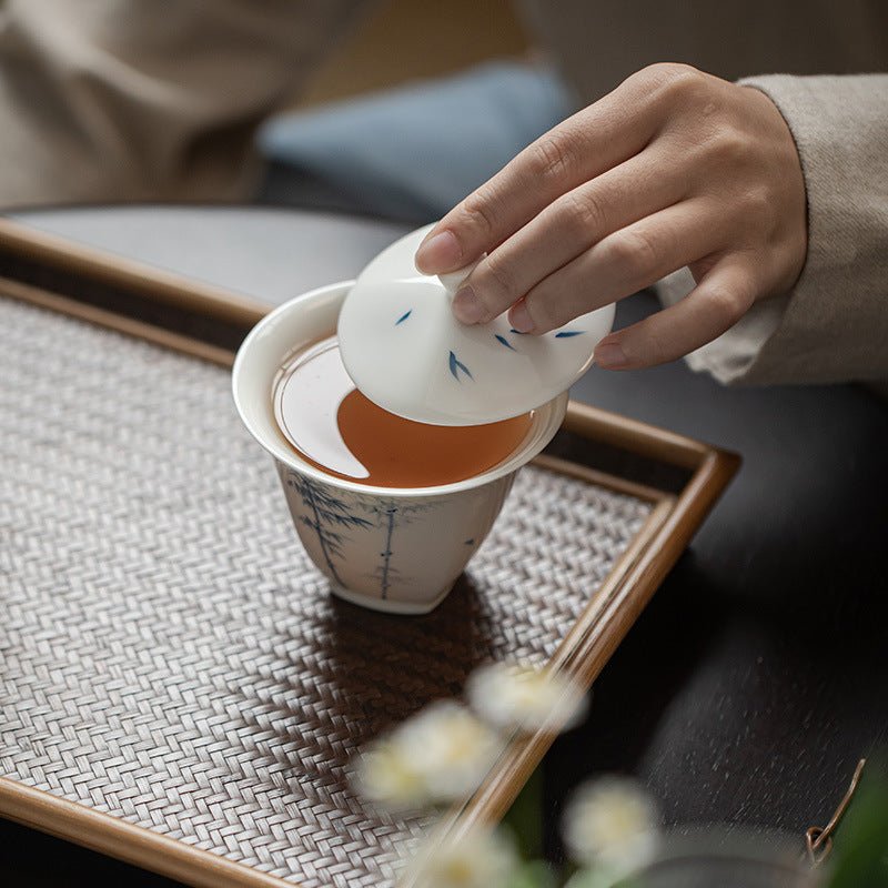 Jade Clay | Blue and White Bamboo Elegance | Square-lidded Gai Wan - DH TEA