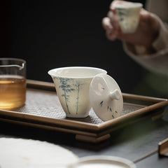 Jade Clay | Blue and White Bamboo Elegance | Square-lidded Gai Wan - DH TEA