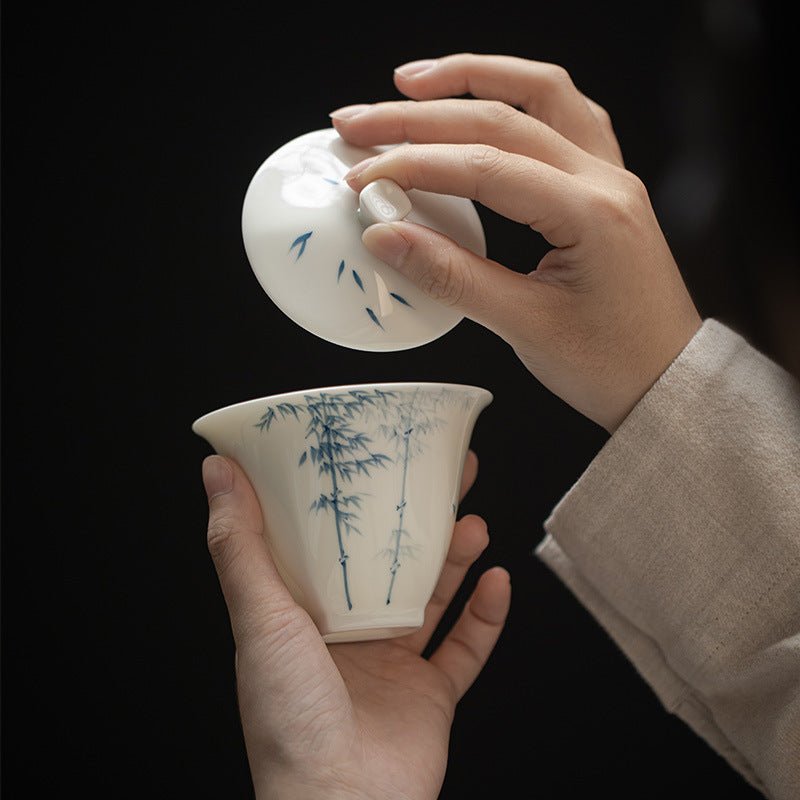 Jade Clay | Blue and White Bamboo Elegance | Square-lidded Gai Wan - DH TEA